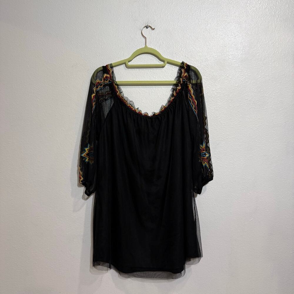 Vintage Collection Black Thunderbolt Embroidered Sheer Tunic Sz M NWT - Picture 7 of 7